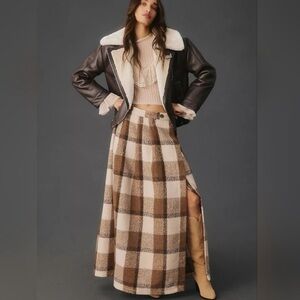 Anthropologie Porridge Brown & Cream Plaid cozy Maxi blanket Skirt XS